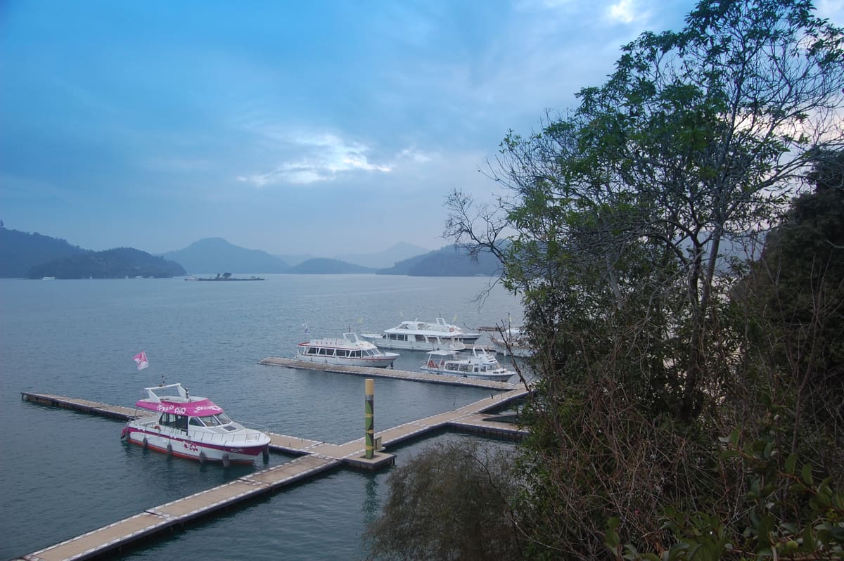Sun Moon Lake seen from the lakeside promenade at Shuishe